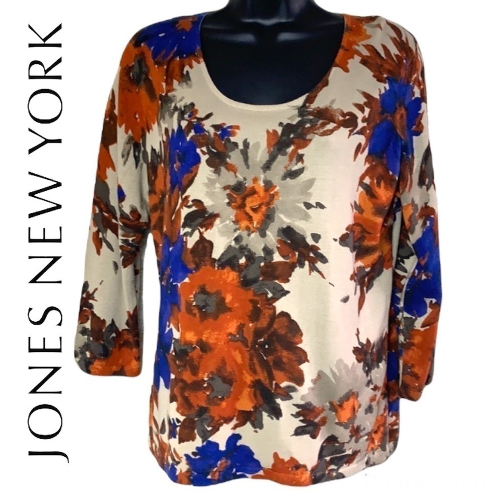 Jones Wear Petite cream floral print sweater size PXL